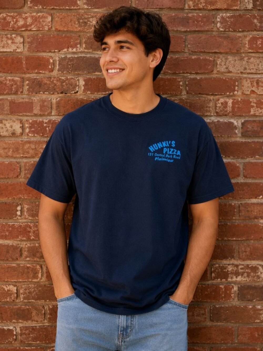 Hunkis Pizza Gildan Ultra Cotton Navy Blue T-Shirt Size L Pre-Shrunk 100% Cotton